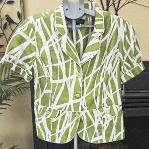 NWT Perceptions sz 16P three button green/white short sleeve blazer/jacket